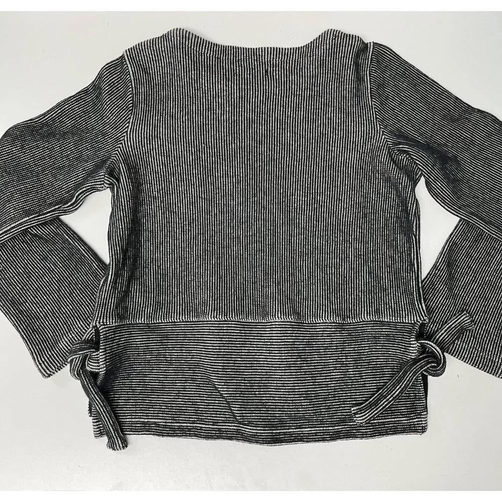 Madewell  MEDIUM French Terry Side Tie Black White Stripe Sweatshirt Top - Picture 6 of 12